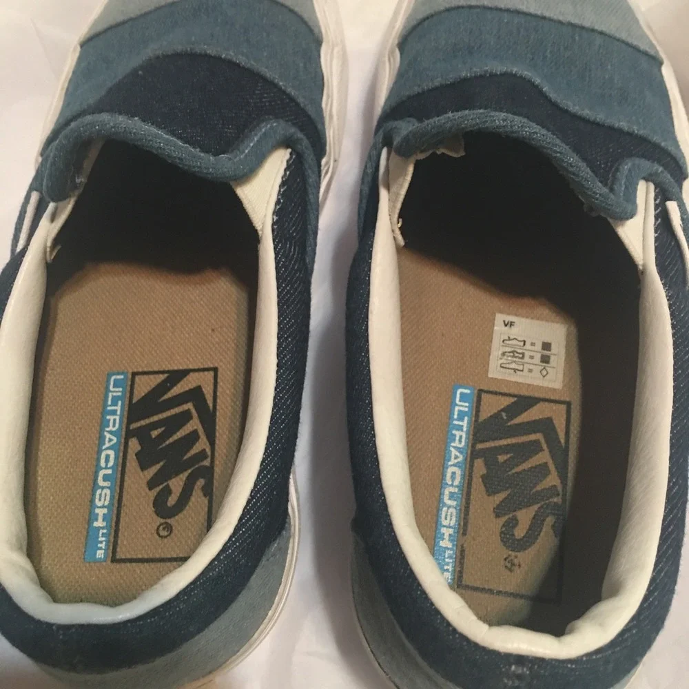 Vans Slip‎ On Blue Denim Ombré Shoes Size Womens 6, Mens 4.5